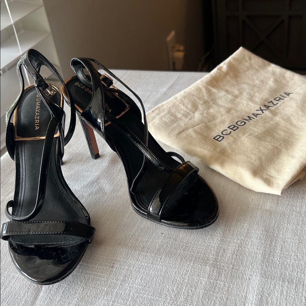 BCBGMaxAzria Glossy Black Strappy Sandals